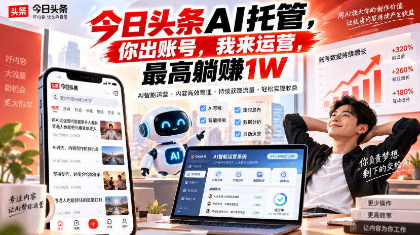 今日头条AI托管，你出账号，我来运营，最高躺賺1W【揭秘】-LanTi云网创