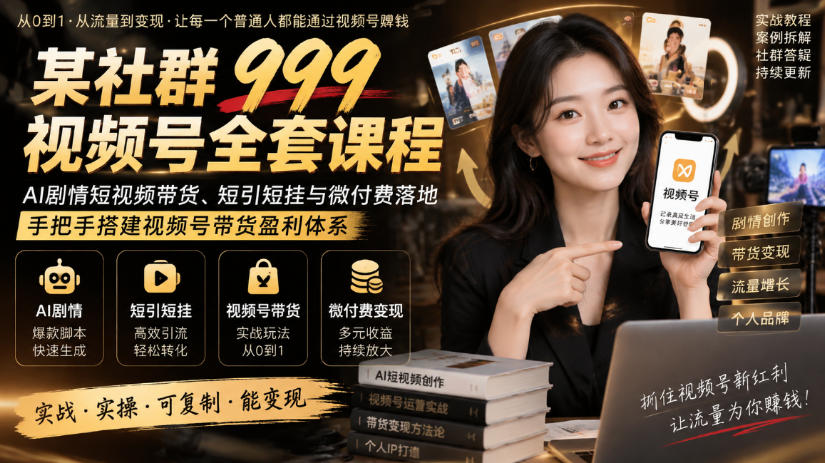 某社群999视频号全套课程，AI剧情短视频带货、短引短挂与微付费落地，手把手搭建视频号带货盈利体系-LanTi云网创
