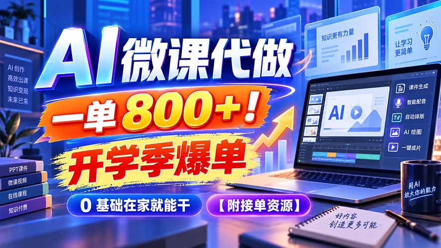AI 微课代做，一单 800+！开学季爆单，0 基础在家就能干【附接单资源】-LanTi云网创