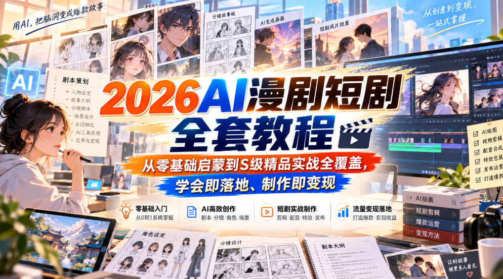 2026AI漫剧短剧全套教程，从零基础启蒙到S级精品实战全覆盖，学会即落地、制作即变现-LanTi云网创