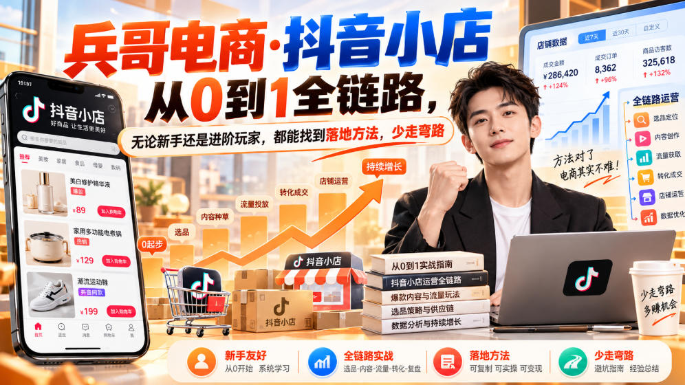 【无水印】兵哥电商·抖音小店从0到1全链路，无论新手还是进阶玩家，都能找到落地方法，少走弯路(更新9月)-LanTi云网创