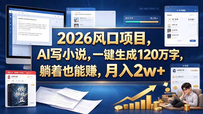 2026 风口项目，AI 写小说，一键生成 120 万字，躺着也能赚，月入 2w +-LanTi云网创
