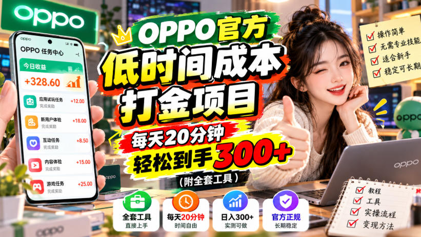 OPPO官方低时间成本打金项目，每天20分钟，轻松到手300+(附全套工具)【揭秘】-LanTi云网创
