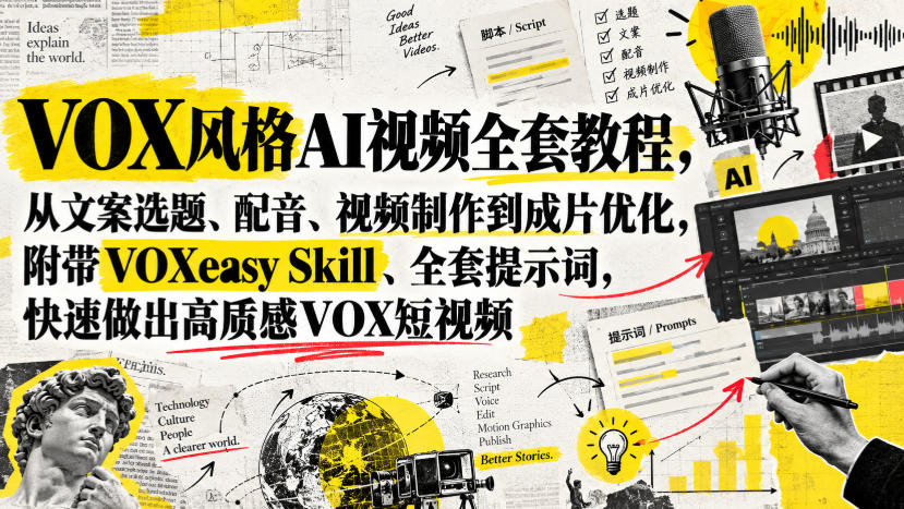 VOX风格AI视频全套教程，从文案选题、配音、视频制作到成片优化，附带VOXeasy Skill、全套提示词，快速做出高质感VOX短视频-LanTi云网创