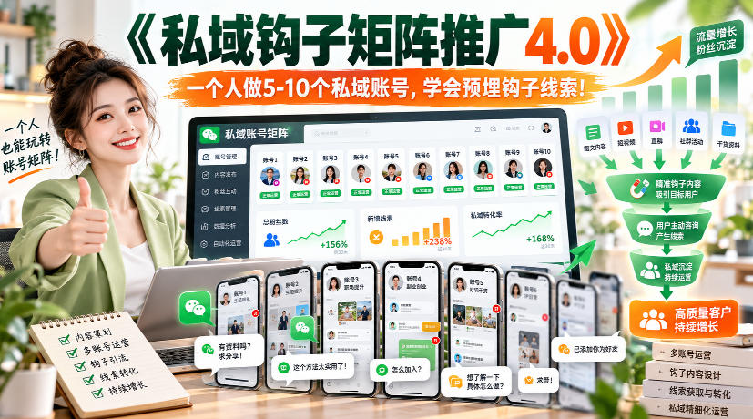 【无水印】《私域钩子矩阵推广4.0》一个人做5-10个私域账号，学会预埋钩子线索！-LanTi云网创