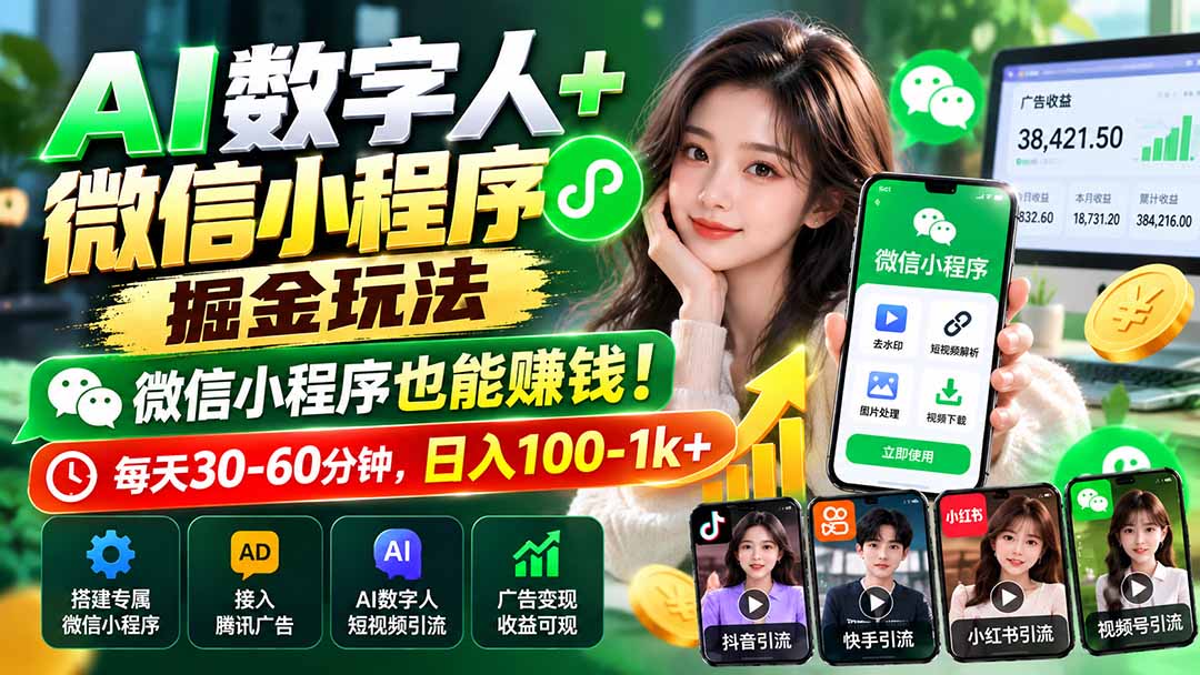 AI数字人+微信小程序掘金玩法：微信小程序也能赚钱！每天30-60分钟，日入100-1k+-LanTi云网创