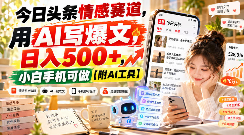 今日头条情感赛道，用AI写爆文，日入500+，小白手机可做【附AI工具】-LanTi云网创