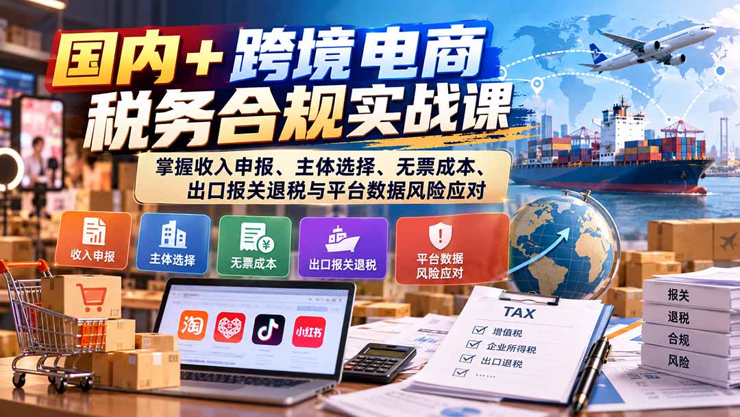 国内+跨境电商税务合规实战课：掌握收入申报、主体选择、无票成本、出口报关退税与平台数据风险应对-LanTi云网创