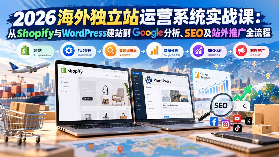 2026海外独立站运营系统实战课：从Shopify与WordPress建站到Google分析、SEO及站外推广全流程-LanTi云网创
