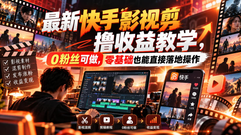 最新快手影视混剪撸收益教学，0粉丝可做，零基础也能直接落地操作-LanTi云网创