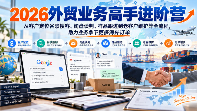 2026外贸业务高手进阶营，从客户定位谷歌搜客、询盘谈判、样品跟进到老客户维护等全流程，助力业务拿下更多海外订单-LanTi云网创