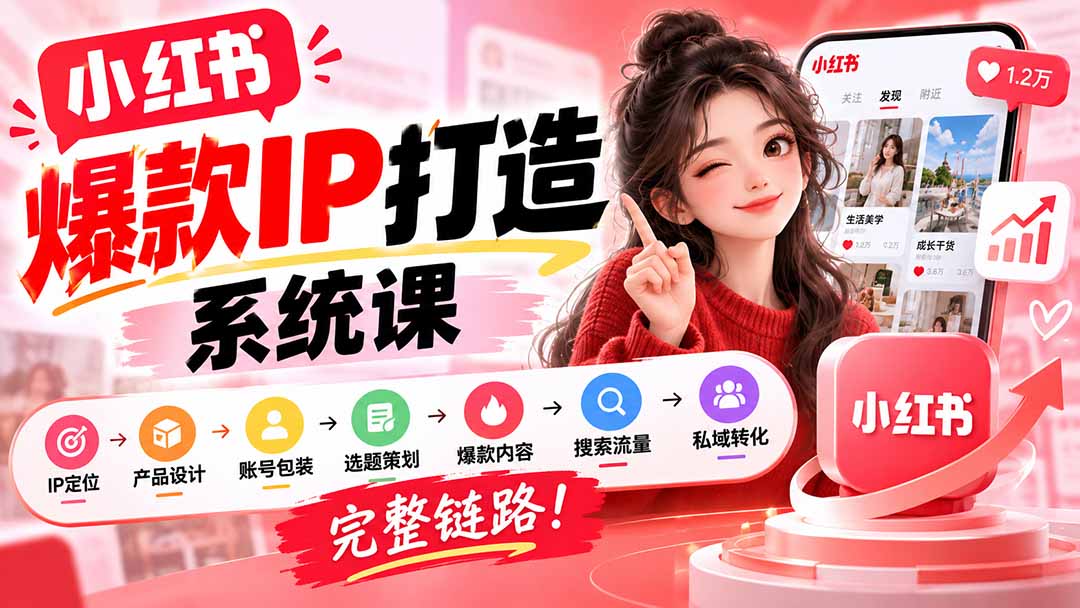 【无水印】小红书爆款IP打造课：IP定位→产品设计→账号包装→选题策划→爆款内容→搜索流量→私域转化，完整链路-LanTi云网创
