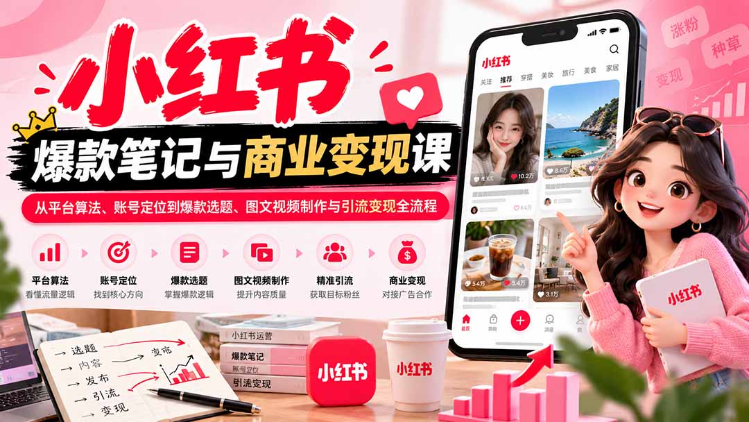 2026小红书爆款笔记与商业变现课：从平台算法、账号定位到爆款选题、图文视频制作与引流变现全流程-LanTi云网创