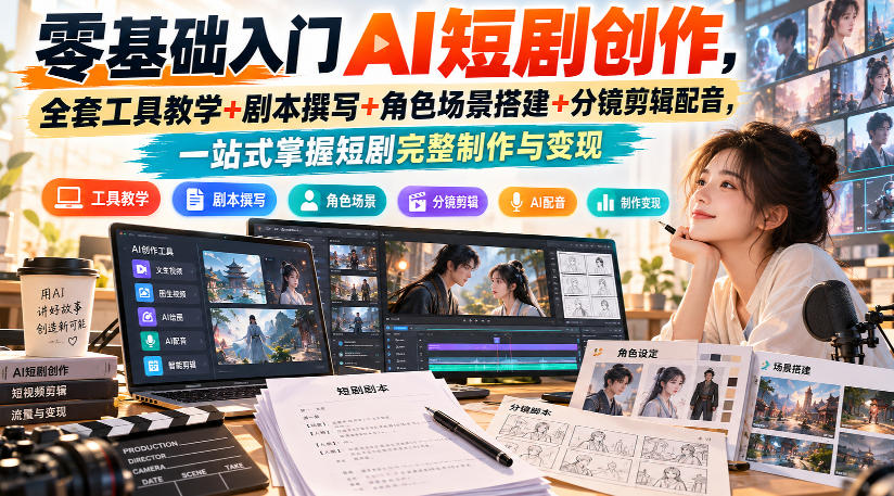 零基础入门AI短剧创作，全套工具教学+剧本撰写+角色场景搭建+分镜剪辑配音，一站式掌握短剧完整制作与变现-LanTi云网创