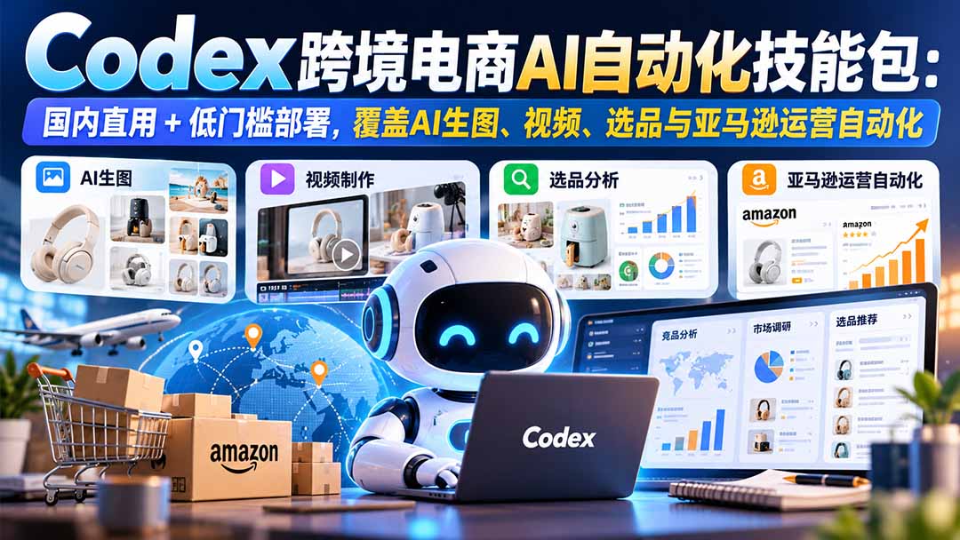 【无水印】Codex跨境电商AI自动化技能包：国内直用+低门槛部署，覆盖AI生图、视频、选品与亚马逊运营自动化-LanTi云网创