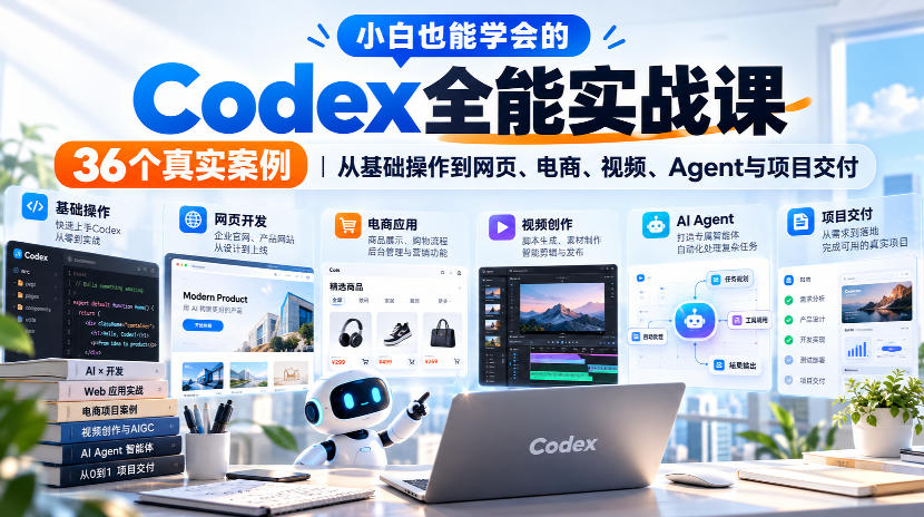 小白也能学会的Codex全能实战课｜36个真实案例，从基础操作到网页、电商、视频、Agent与项目交付-LanTi云网创