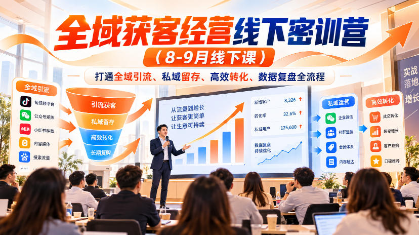 全域获客经营线下密训营(8-9月线下课)，打通全域引流、私域留存、高效转化、数据复盘全流程-LanTi云网创