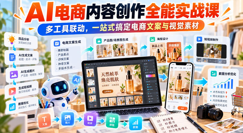 【无水印】AI电商内容创作全能实战课｜多工具联动，一站式搞定电商文案与视觉素材-LanTi云网创