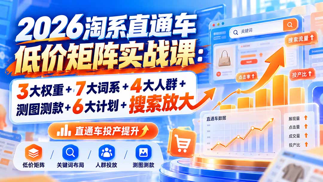2026淘系直通车低价矩阵实战课：3大权重+7大词系+4大人群+测图测款+6大计划+搜索放大-LanTi云网创