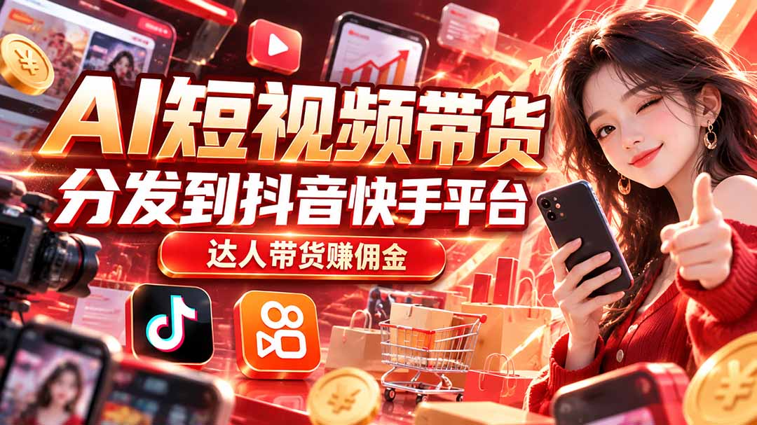 【AI短视频带货】分发到抖音快手平台，达人带货赚佣金-LanTi云网创