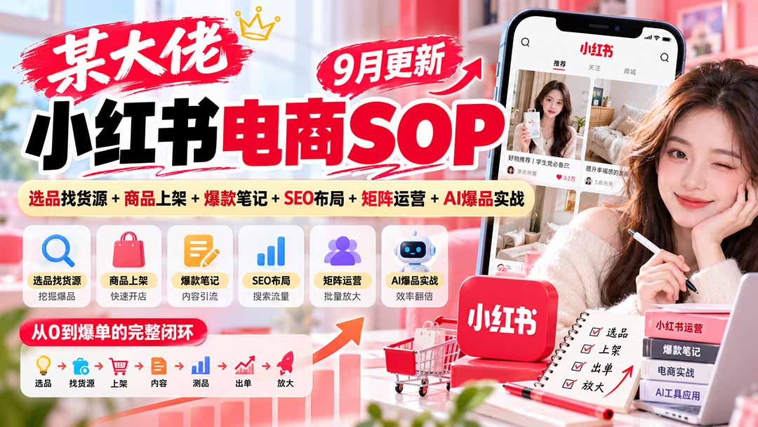 某大佬小红书电商SOP｜9月更新：选品找货源+商品上架+爆款笔记+SEO布局+矩阵运营+AI爆品实战-LanTi云网创