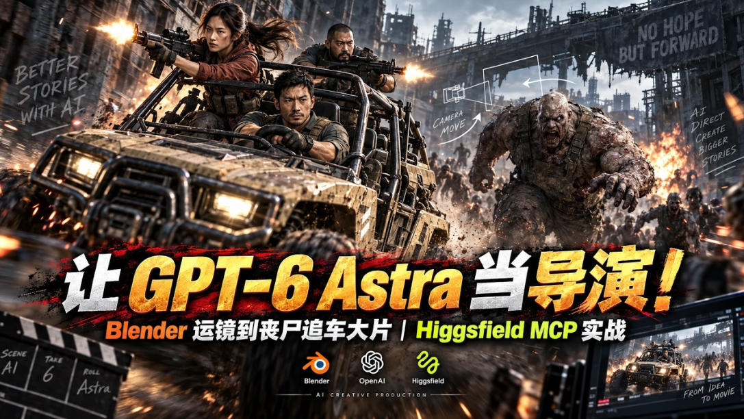 让GPT-6 Astra当导演！Blender运镜到丧尸追车大片｜Higgsfield MCP实战-LanTi云网创