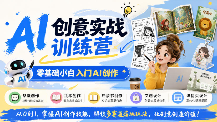 AI创意实战训练营，零基础小白入门AI创作，解锁条漫、绘本、启蒙书、文创、详情页多赛道落地玩法-LanTi云网创