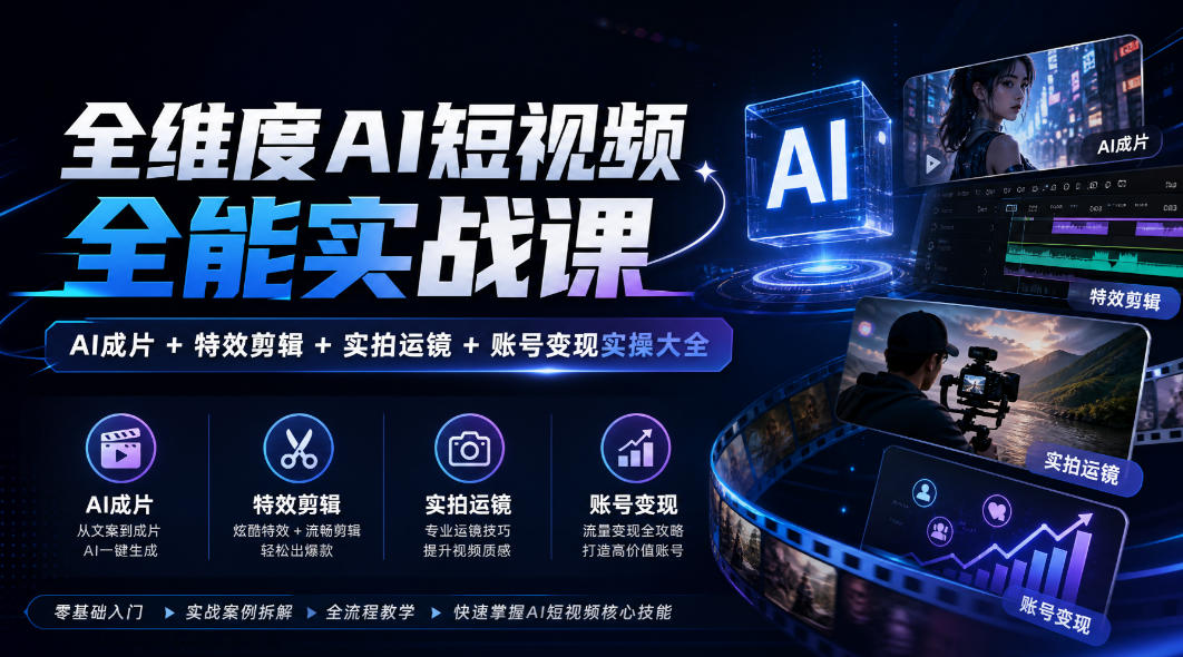 全维度AI短视频全能实战课，AI成片+特效剪辑+实拍运镜+账号变现实操大全-LanTi云网创