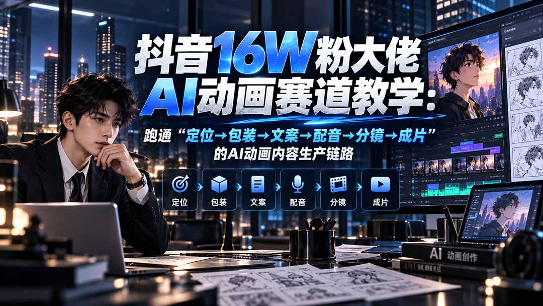 抖音16W粉大佬规则门禁AI动画赛道教学：跑通“定位→包装→文案→配音→分镜→成片”的AI动画内容生产链路-LanTi云网创