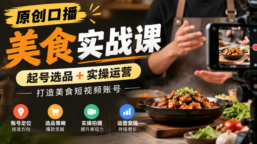 原创口播美食实战课，起号选品+实操运营，打造美食短视频账号-LanTi云网创