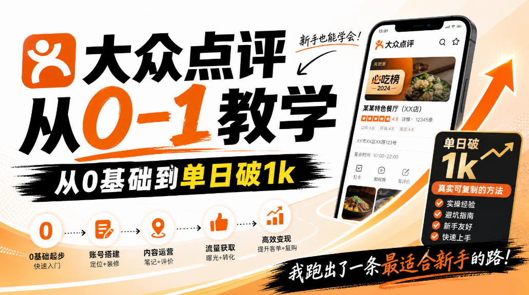大众点评分成从0-1教学，从0基础到单日破1k，我跑出了一条最适合新手的路-LanTi云网创