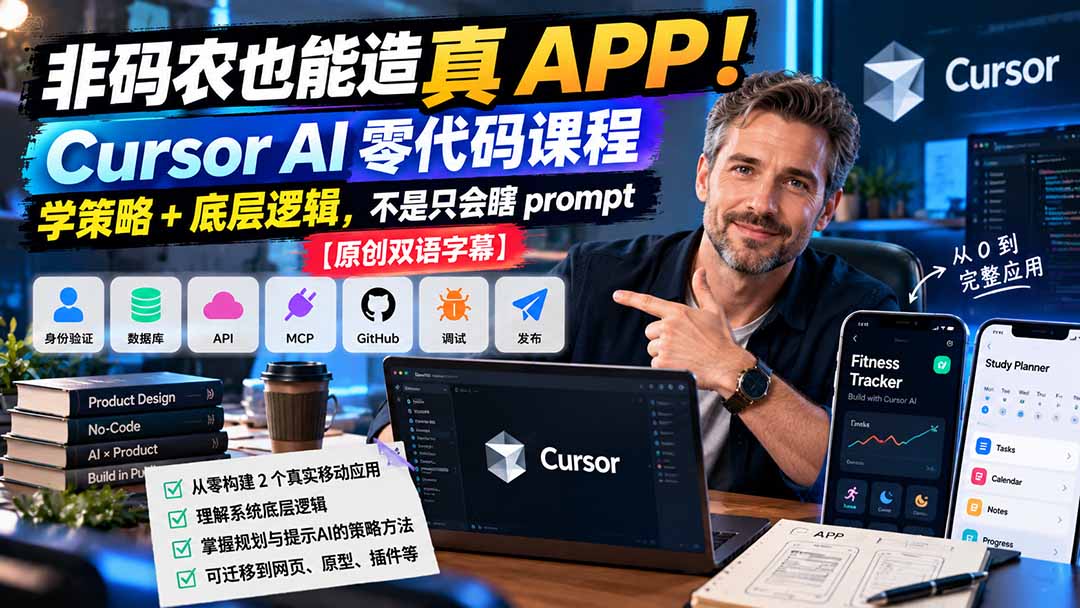 非码农也能造真 APP！Cursor AI 零代码课程：学策略 + 底层逻辑，不是只会瞎 prompt【原创双语字幕】-LanTi云网创
