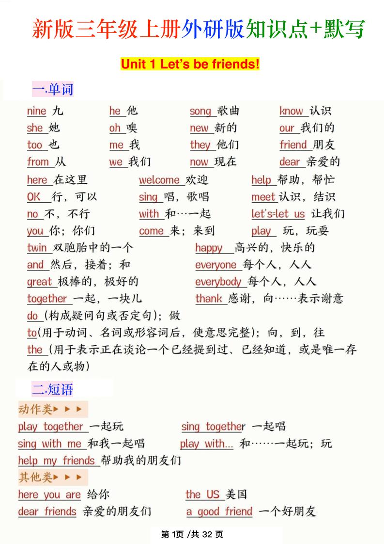新外研版三年级上英语知识点-LanTi云网创