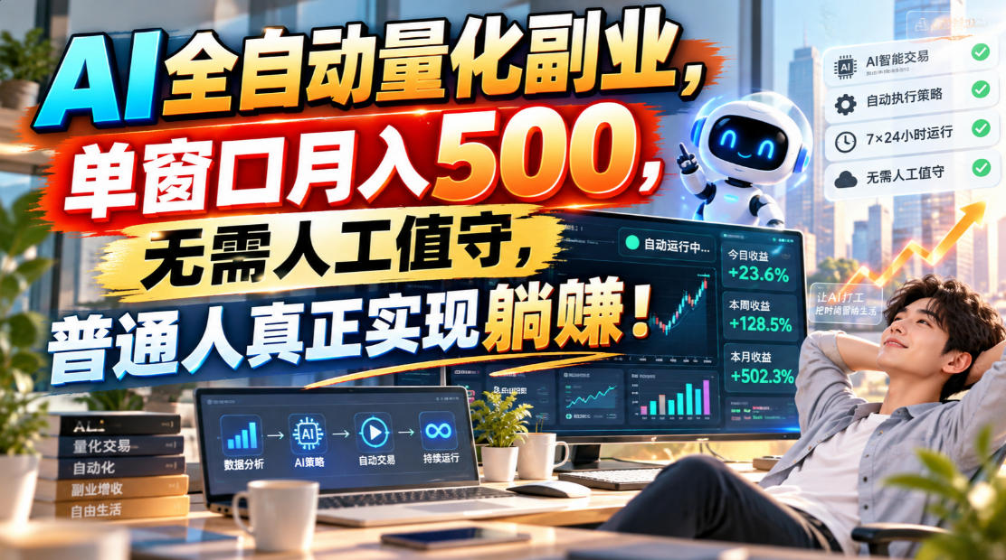 AI全自动量化副业，单窗口月入500，无需人工值守，普通人真正实现躺賺！-LanTi云网创