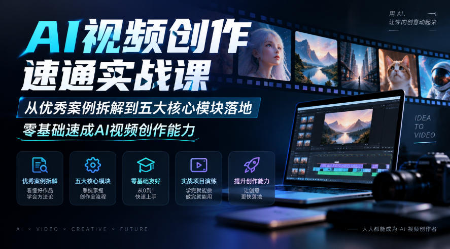 AI视频创作速通实战课｜从优秀案例拆解到五大核心模块落地，零基础速成AI视频创作能力-LanTi云网创