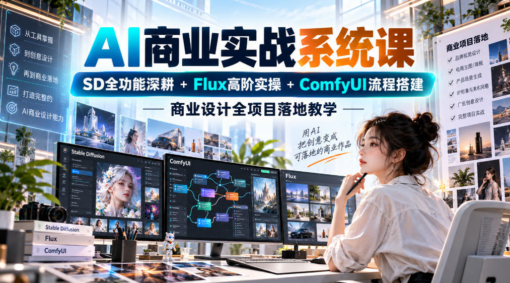 AI商业实战系统课｜SD全功能深耕+Flux高阶实操+Comfyui流程搭建，商业设计全项目落地教学-LanTi云网创