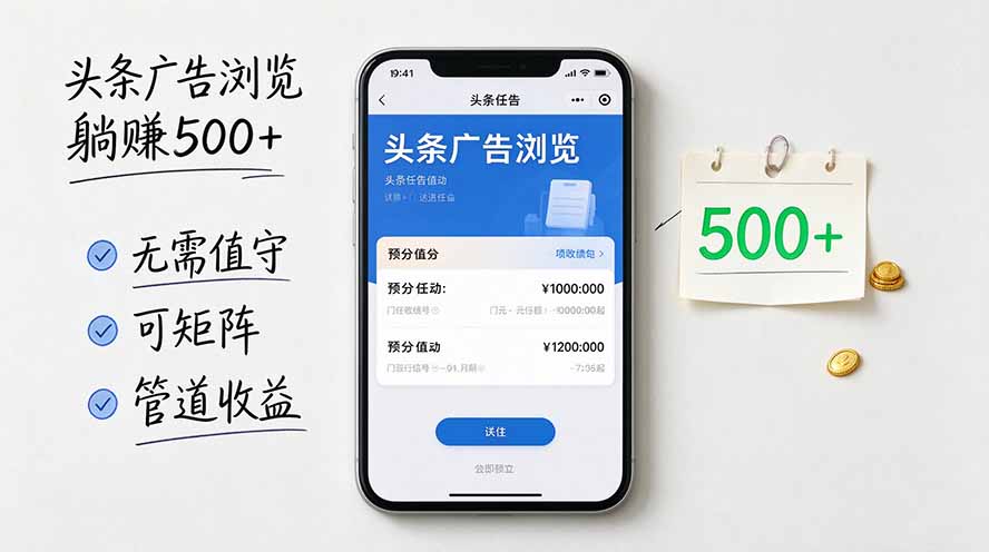 头条广告浏览躺赚500+无需值守，可矩阵并附有管道收益-LanTi云网创