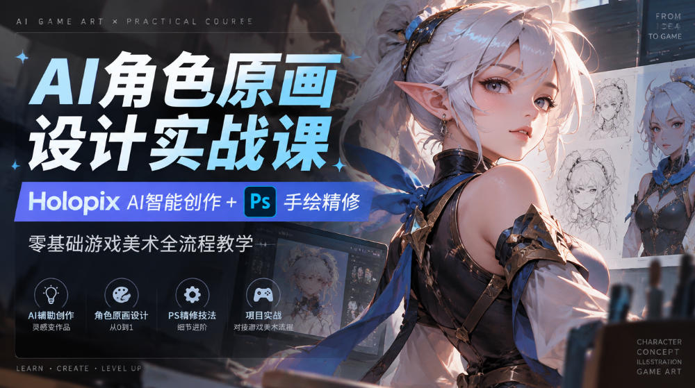 AI角色原画设计实战课｜Holopix AI智能创作+PS手绘精修，零基础游戏美术全流程教学-LanTi云网创