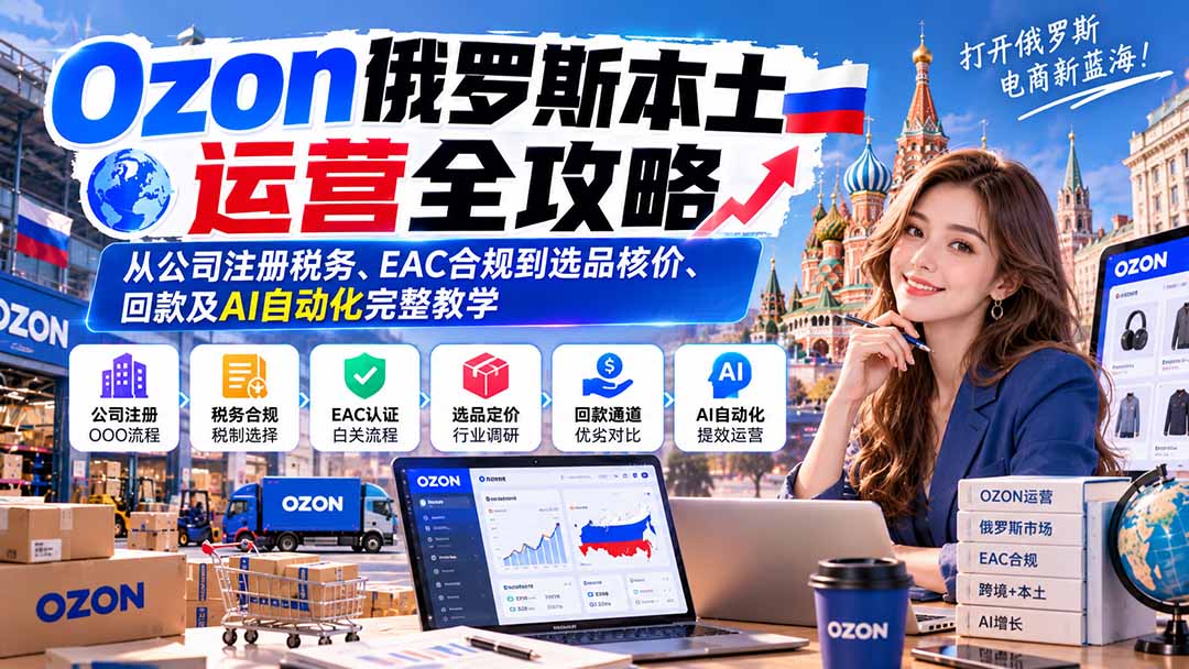 Ozon俄罗斯本土运营全攻略：从公司注册税务、EAC合规到选品核价、回款及AI自动化完整教学-LanTi云网创