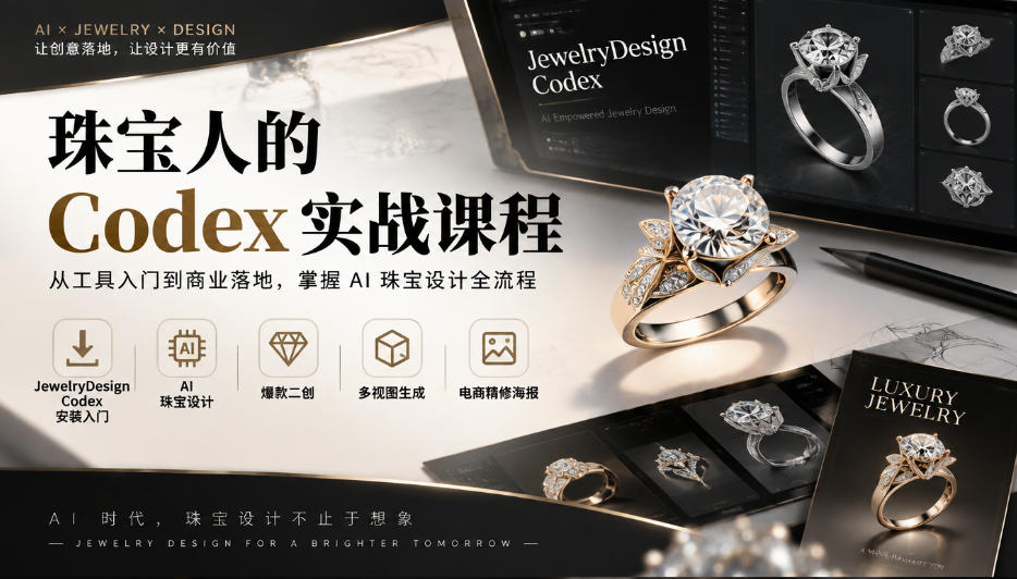 珠宝人的Codex实战课程｜JewelryDesign Codex安装入门、AI珠宝设计、爆款二创、多视图生成、电商精修海报全链路教学-LanTi云网创