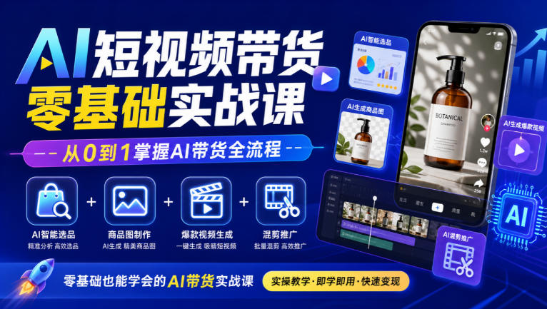 AI短视频带货零基础实战课｜AI智能选品+商品图制作+爆款视频生成+混剪推广，从0到1掌握AI带货全流程-LanTi云网创