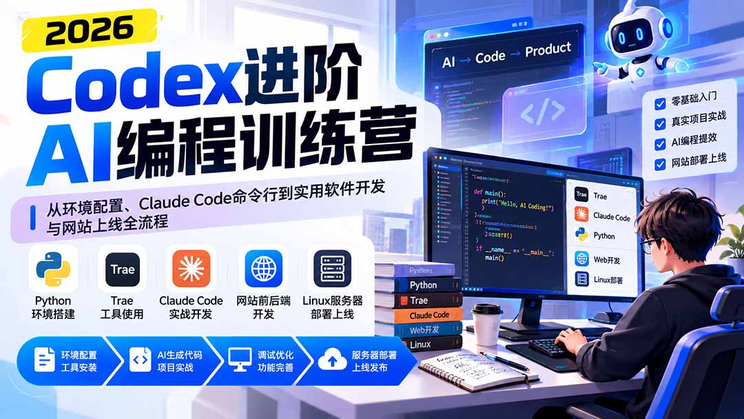 Codex进阶AI编程训练营：从环境配置、Claude Code命令行到实用软件开发与网站上线全流程-LanTi云网创