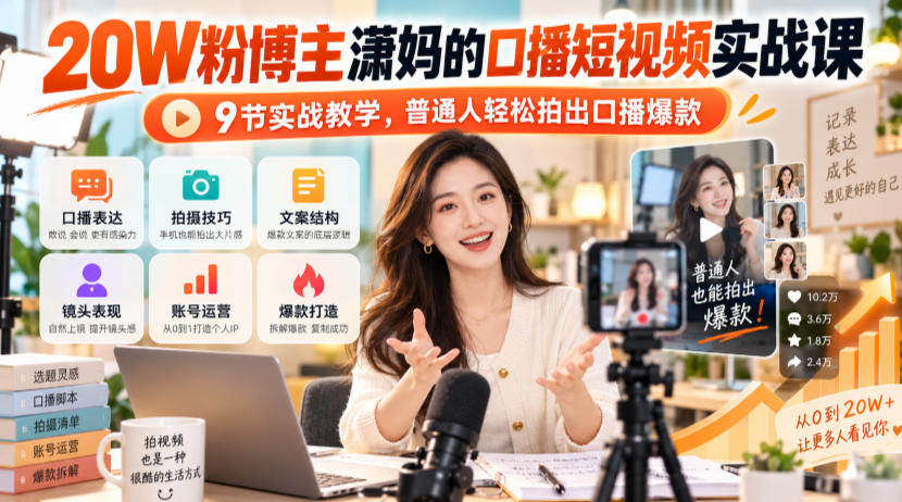 20W粉博主潇妈的口播短视频实战课，9节实战教学，普通人轻松拍出口播爆款-LanTi云网创