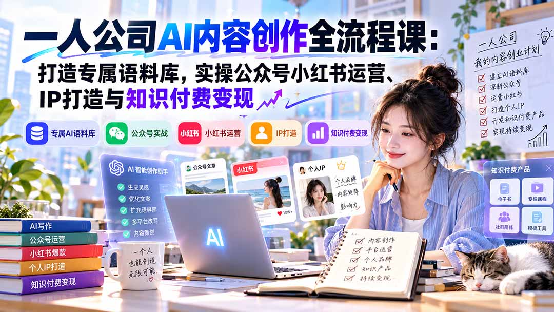 一人公司AI内容创作全流程课：打造专属语料库，实操公众号小红书运营、IP打造与知识付费变现方法论-LanTi云网创