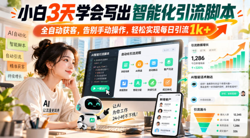 小白3天学会写出智能化引流脚本，全自动获客，告别手动操作，轻松实现每日引流1k+-LanTi云网创