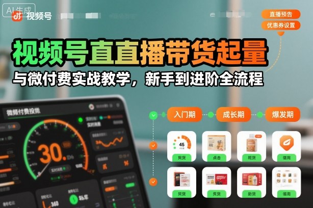 视频号直播带货起量与微付费实战教学，新手到进阶全流程(更新26年10月)-LanTi云网创