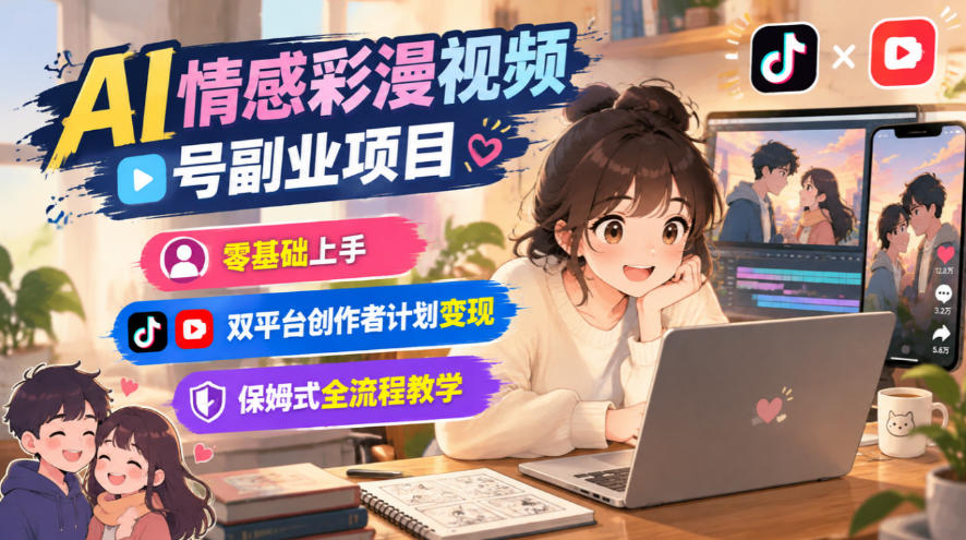AI情感彩漫视频号副业项目，零基础上手，双平台创作者计划变现，保姆式全流程教学-LanTi云网创