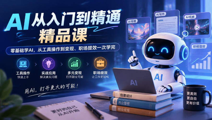 AI从入门到精通精品课，零基础学AI，从工具操作到变现、职场提效一次学完-LanTi云网创