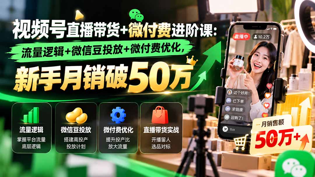 视频号直播带货+微付费进阶课-更新1010：流量逻辑+微信豆投放+微付费优化，新手月销破50万-LanTi云网创