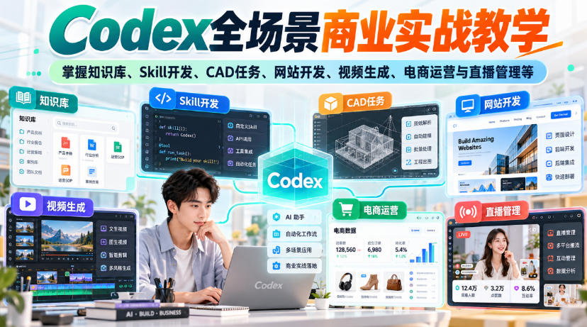 Codex全场景商业实战教学，掌握知识库、Skill开发、CAD任务、网站开发、视频生成、电商运营与直播管理等(更新1010)-LanTi云网创